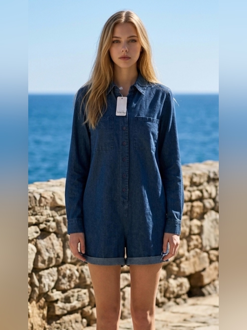 Sadie & Sage Dark Blue Denim Romper